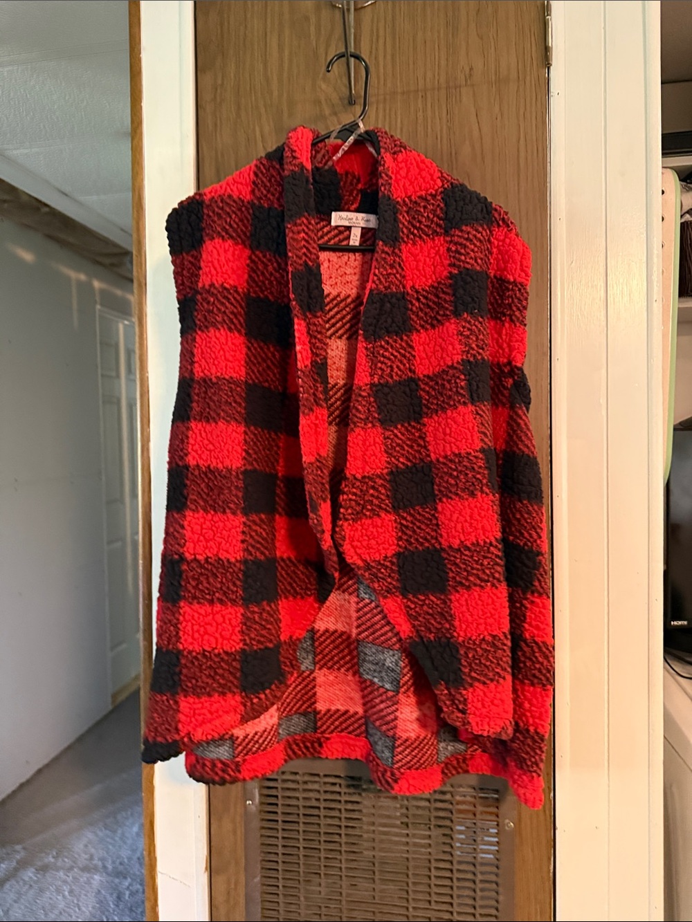Red and Black Buffalo Plaid Open-Front Women's Cardigan